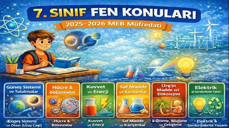 7. Sınıf Fen Konuları | 2025–2026 MEB Müfredatı – Ünite Ünite Tam Liste