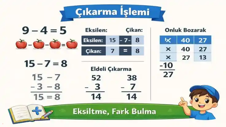 Çıkarma İşlemi Nedir? Çıkarma İşlemi Nasıl Yapılır? (Kapsamlı Konu Anlatımı + Örnekler)